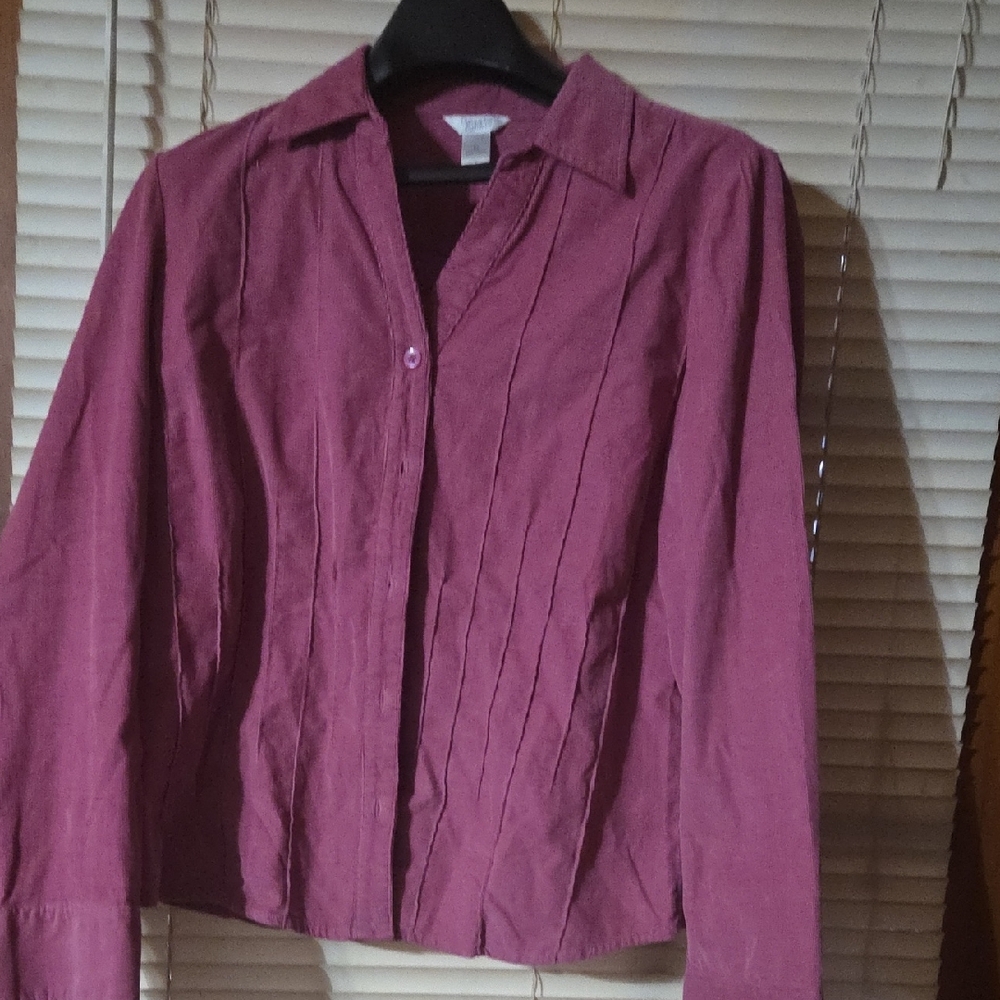 Christopher & Banks Long Sleeve Corduroy Fuschia Blouse